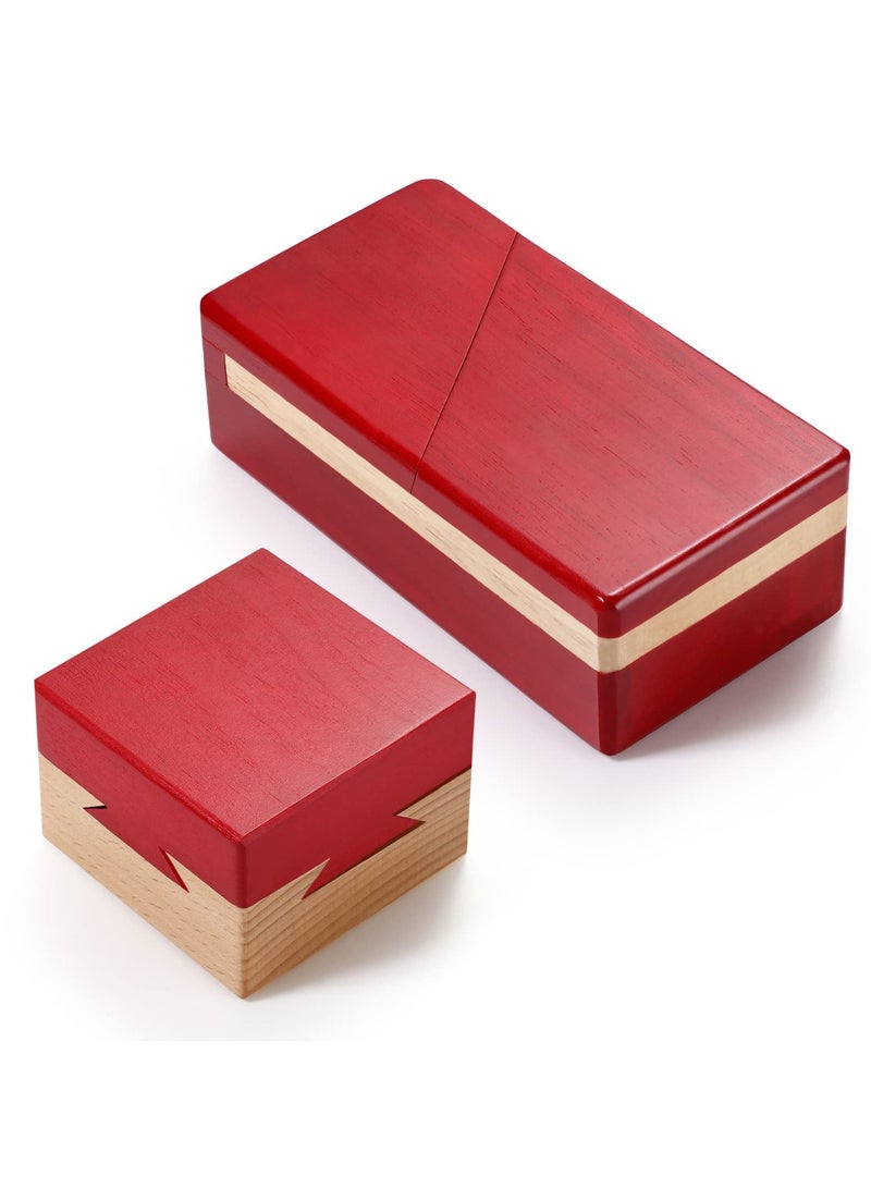 Magic Wooden Puzzle Box, Secret Mechanism Money Box for Adults and Teens (Red, Set of 2) - Image 1